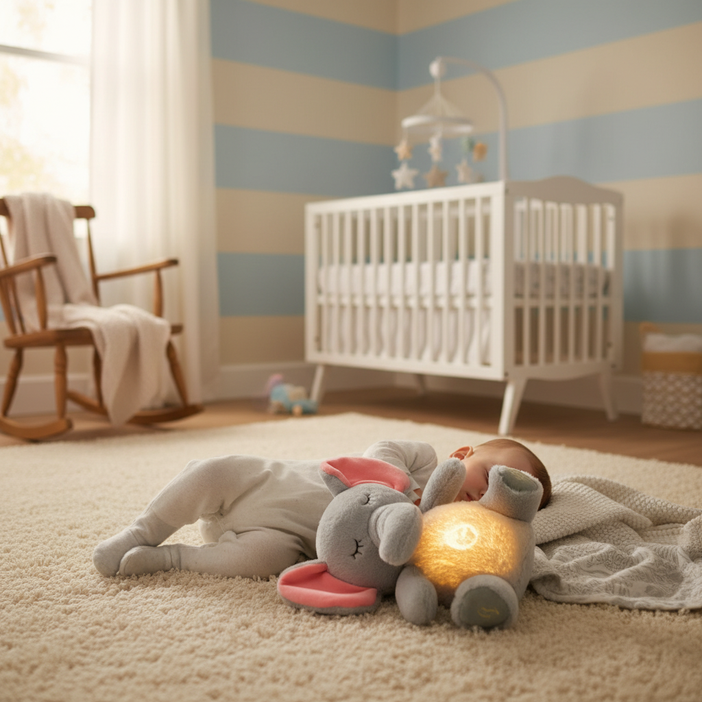 4 Modes Baby Breathing Soothing Elephant Plush Doll Toy Sleeping Companion Music and Light Doll Sensory Stuffed Toy Kids Gift